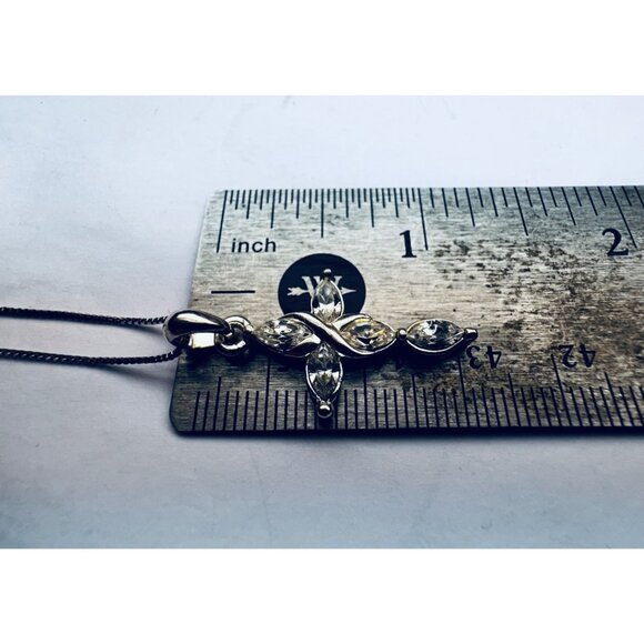 Sterling Silver 925 Italy Cross Necklace with Marquise CZ Stones, 18” Chain - Picture 7 of 10